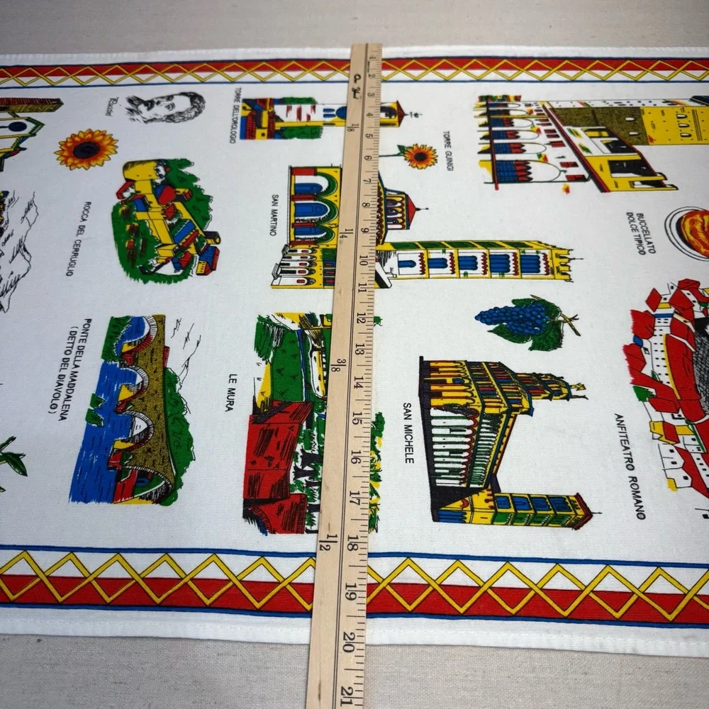 Lucca Illustrated Cotton Tea Towel - Colorful Landmark Print